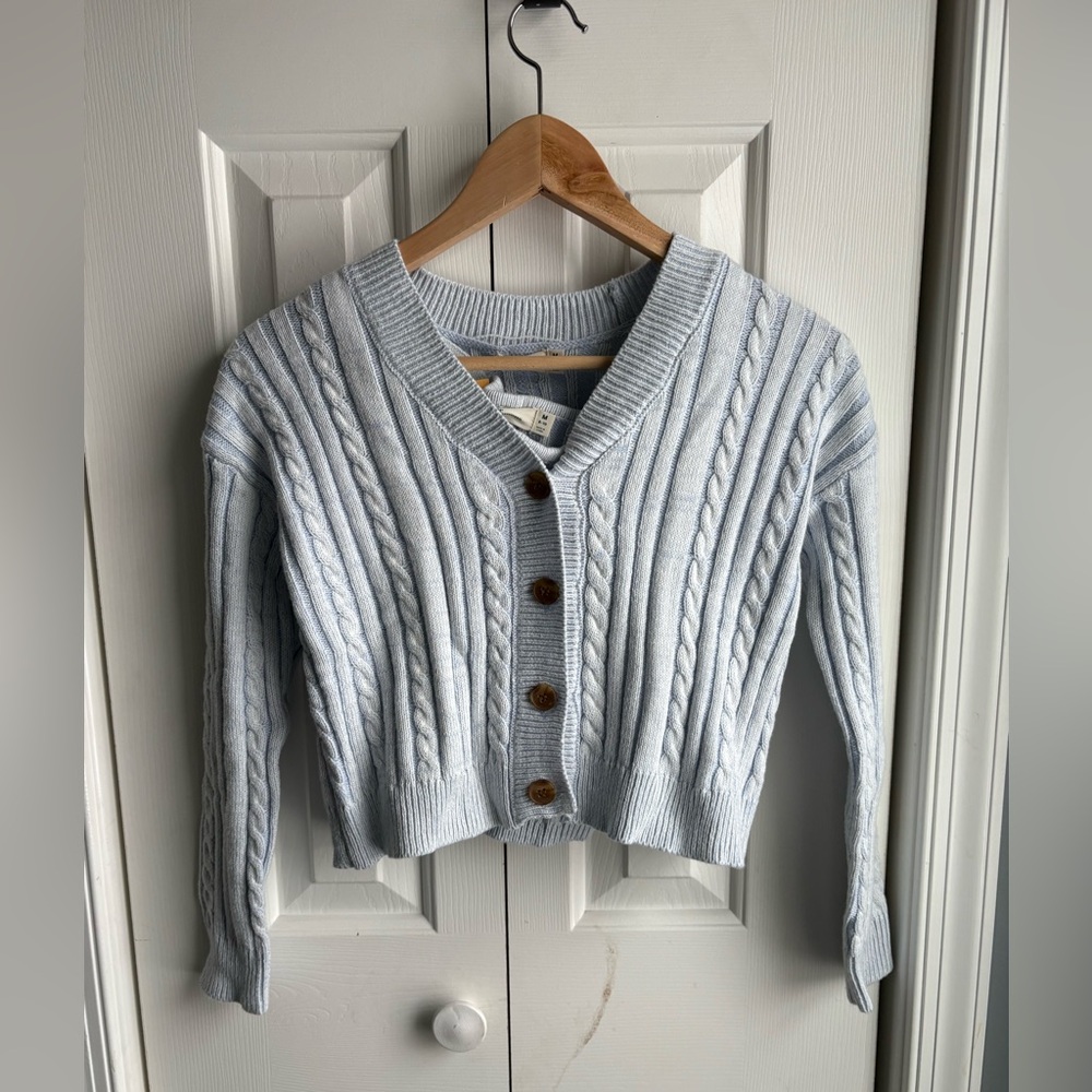 The Commons Girls Blue Cabled Boxy Cardigan Sweater + Tank Set Size M 8-10 NWT